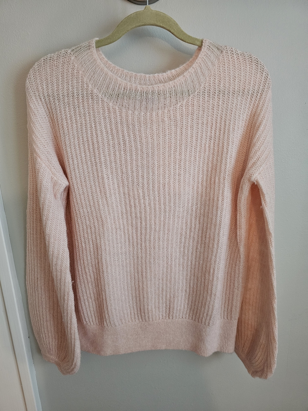 EUC Boden Pastel Pink Ribbed Open-Knit Crewneck Pullover Sweater Size Small